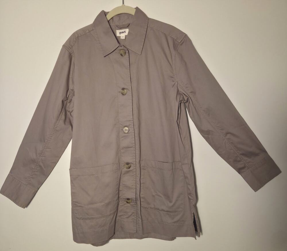 Pact Organic Daily Twill Chore Jacket Womens Size M Taupe Lightweight Relaxed
